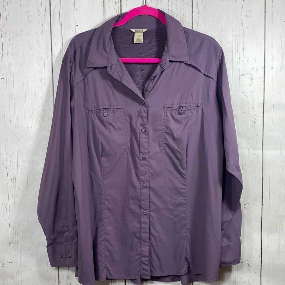 Duluth Trading Co Mens Purple Long Sleeve Collared Casual Button Up Shirt